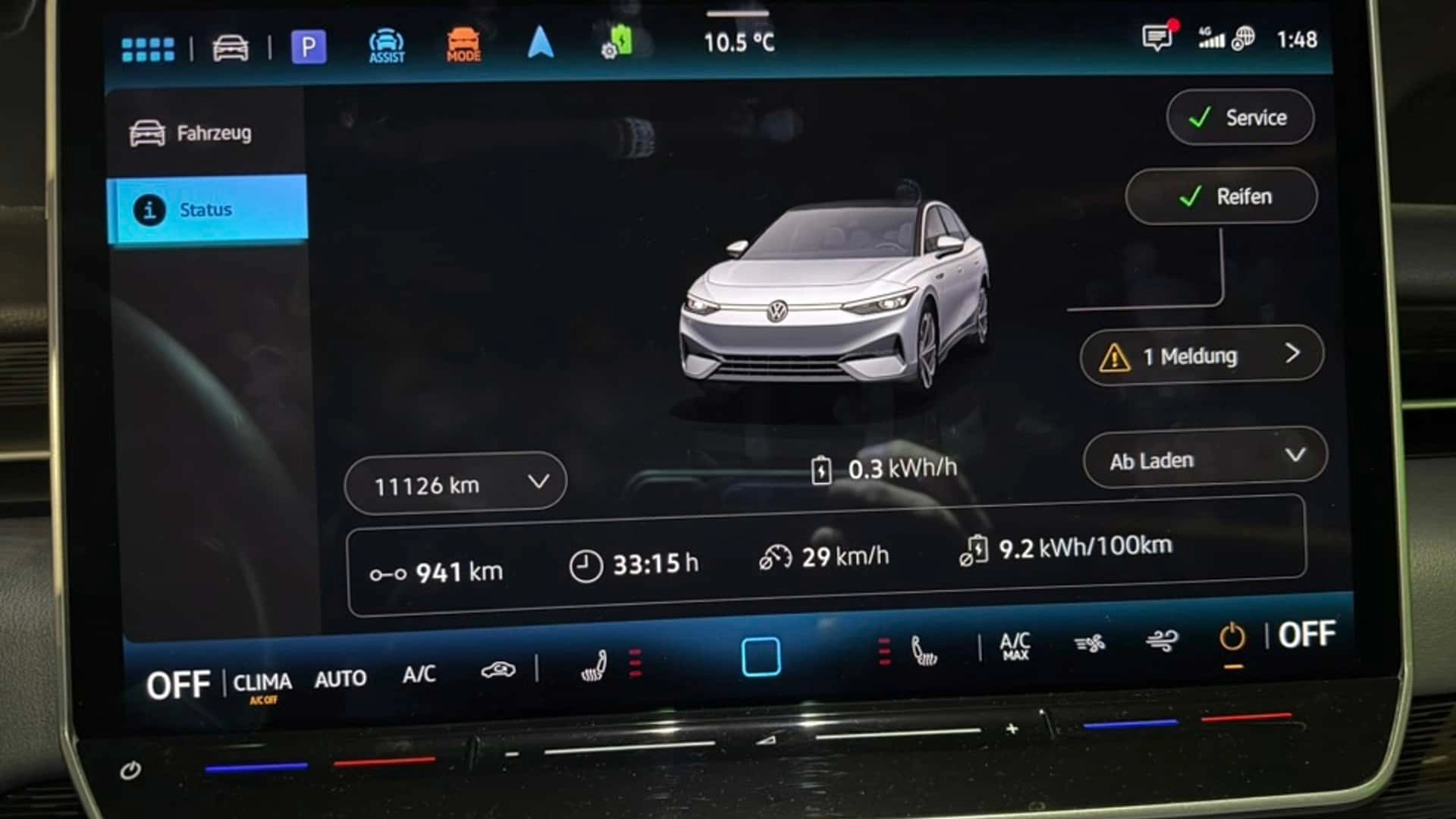 Vw id.7 pro s foto des touchscreens nach der 33 stundigen rekordfahrtsdfhsdfhsdfhsdfh